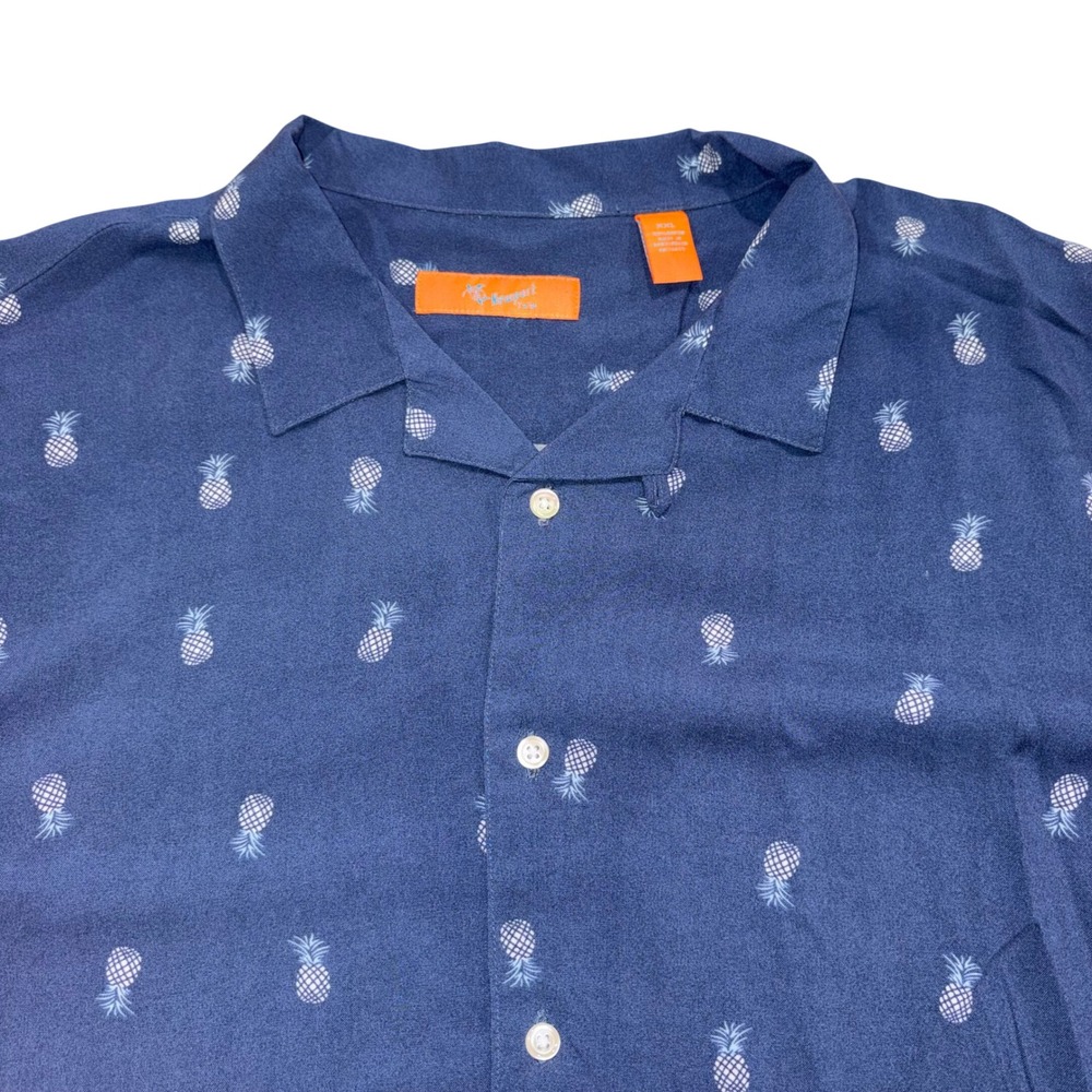 Pineapple Print Rayon Button Down Camp Shirt Mens XXL Blue Newport Isle - Picture 1 of 7